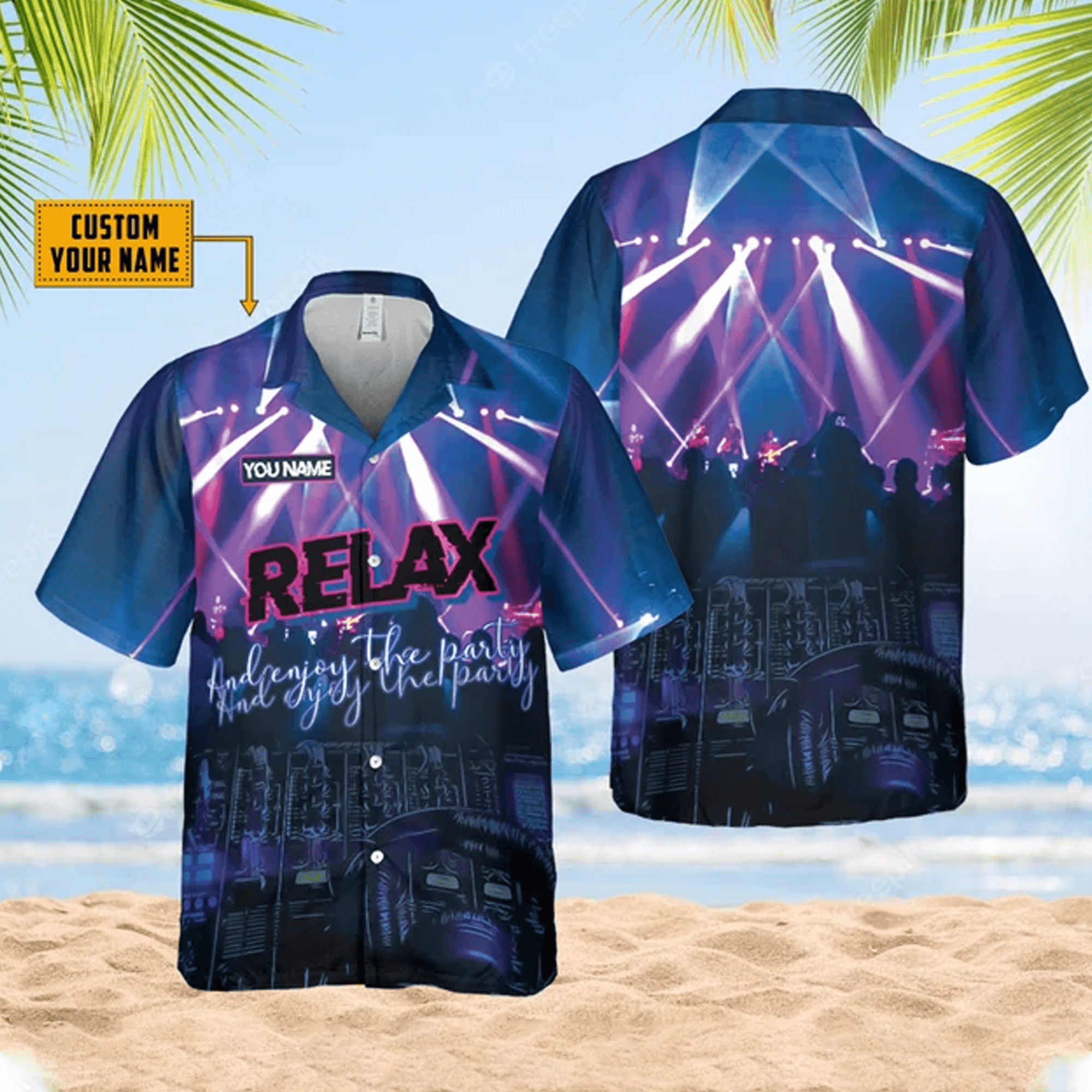 Relax & Enjoy The Party Hawaiian Shirt  Music DJ Guitar Aloha Shirt Festival Beach Button Up