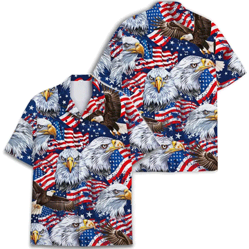 American Eagle Hawaiian Shirt  Patriotic 4th of July Aloha Button Down That Stands Out