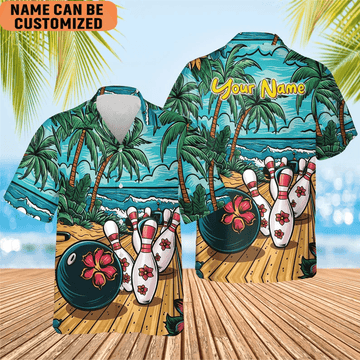 Personalized Bowling Hawaiian Shirt  Tropical Bowling Team Shirt Custom Bowler Gift for Summer