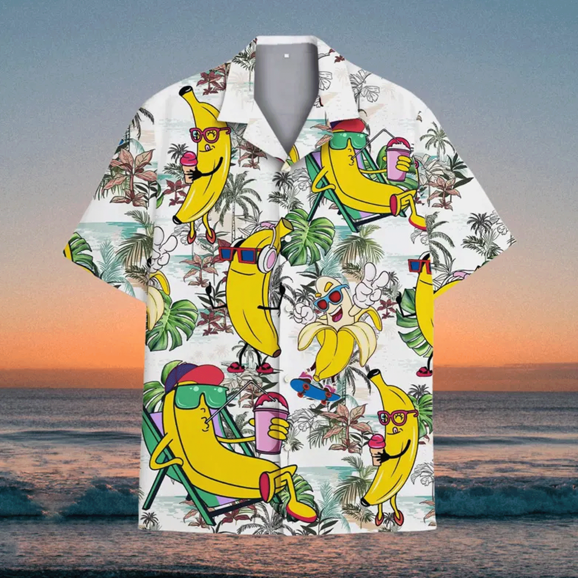 Tropical Banana Hawaiian Shirt Funny Banana Aloha Shirt for Men Women Summer Beach Party Button Down