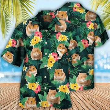 Cute Hamster Hawaiian Shirt  Tropical Aloha Button Down Summer Beach Outfit for Animal Lovers