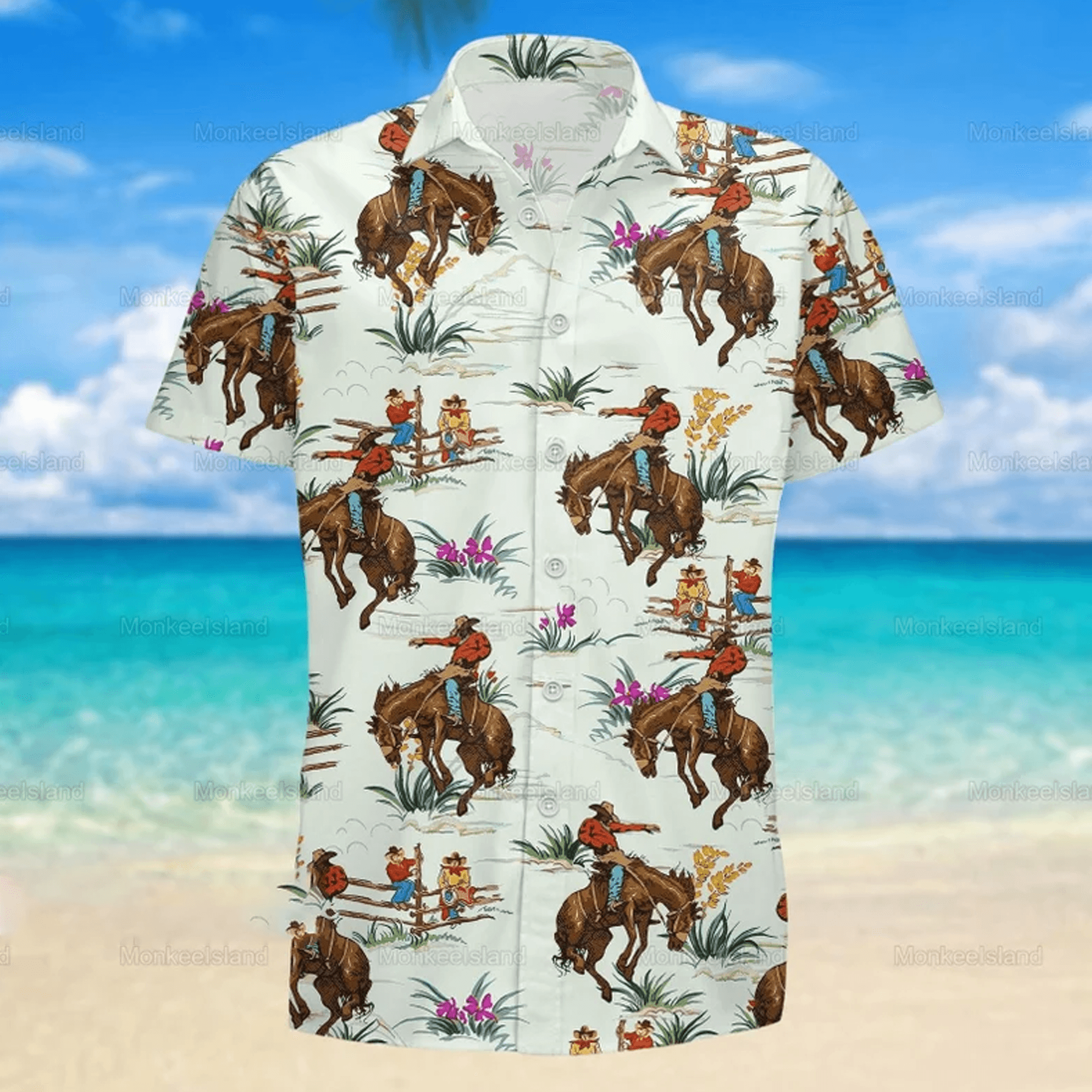 Cowboy Hawaiian Shirt  Western Aloha Button Down 90s Summer Outfit for Men That Stands Out