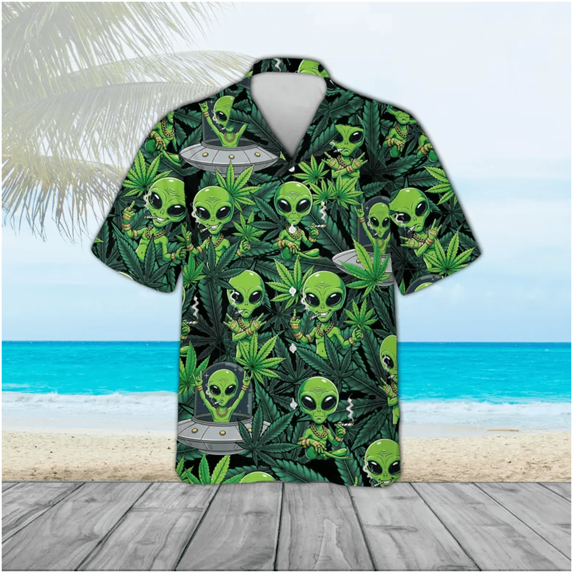 Alien Hawaiian Shirt  Funny Green Alien AOP Space Theme Button Up for Kids & Adults