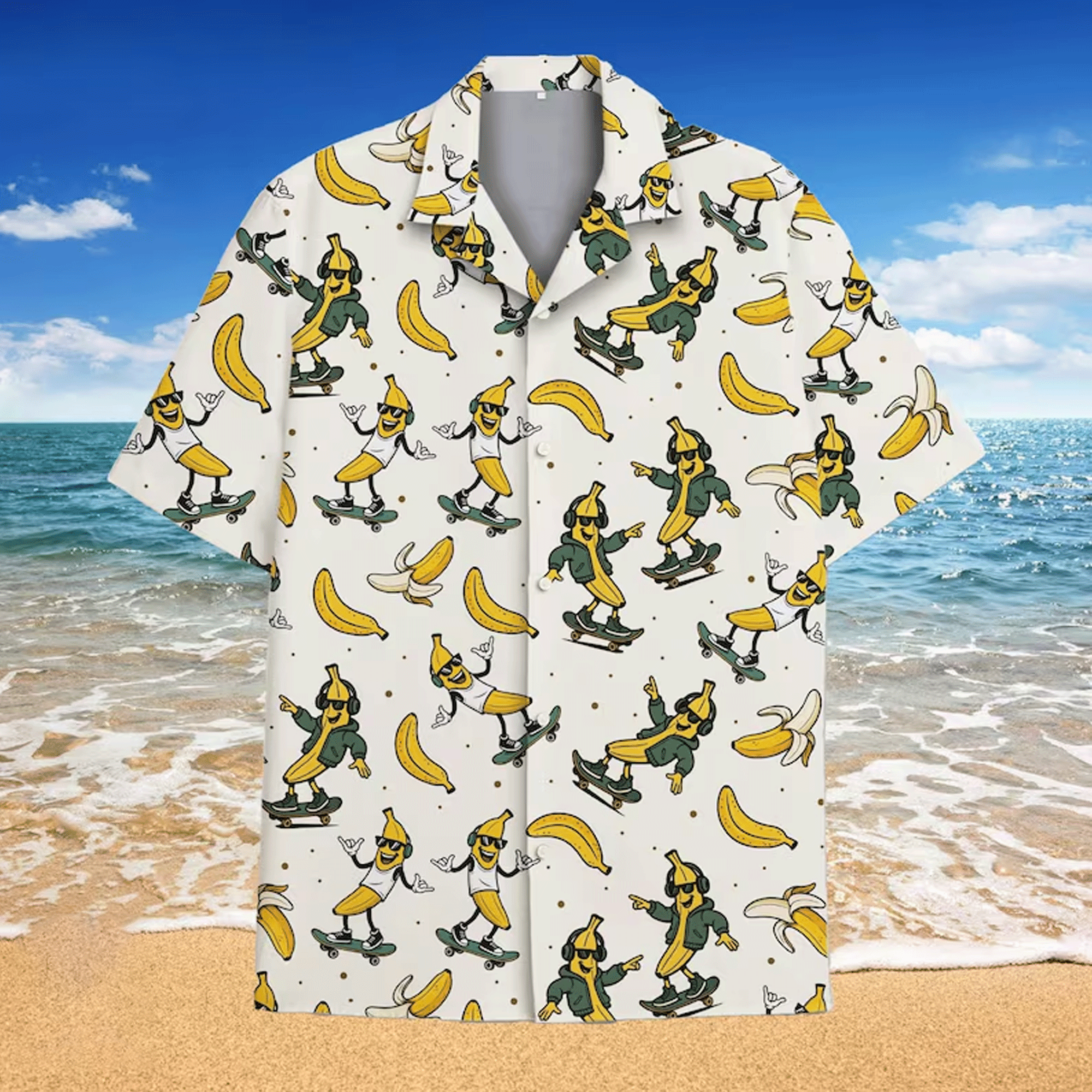 Funny Banana Skateboard Hawaiian Shirt Meme Aloha Shirt for Men Women Tropical Skater Summer Beach Shirt