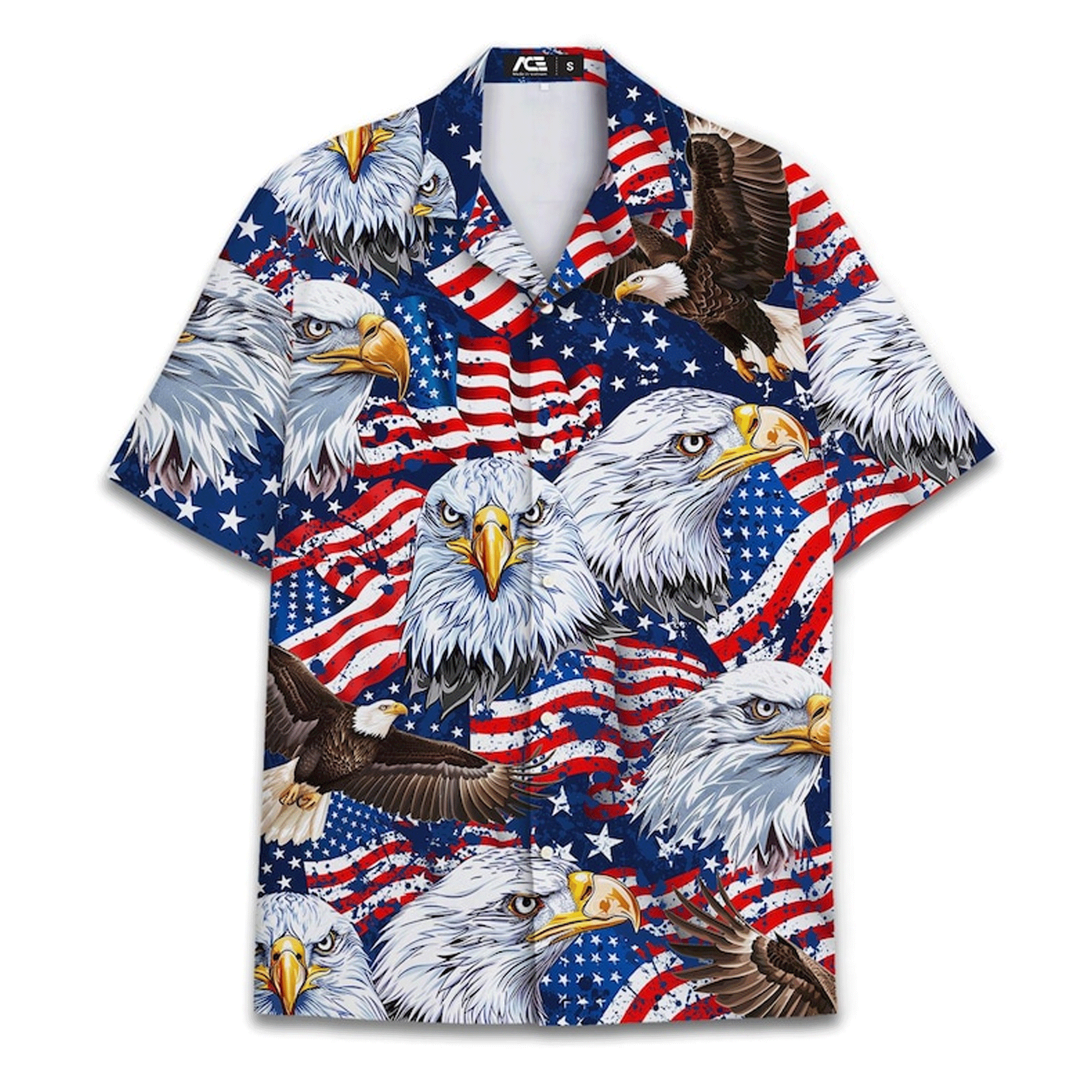 American Eagle Hawaiian Shirt  Patriotic 4th of July Aloha Button Down That Stands Out