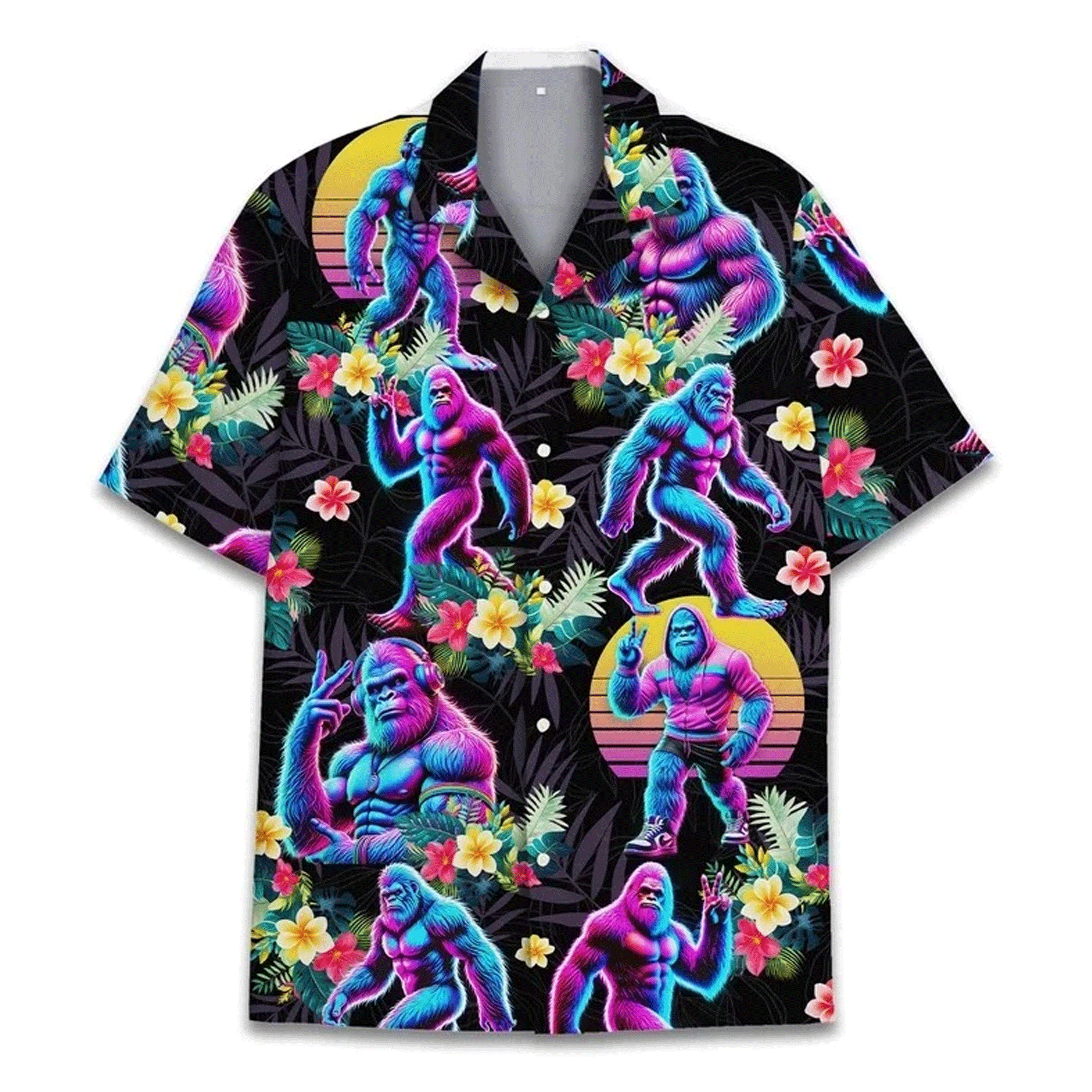 Funny Bigfoot Hawaiian Shirt  Sasquatch Aloha Button Down Summer Outfit That Gets Laughs