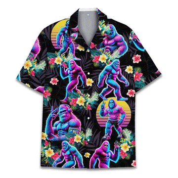 Funny Bigfoot Hawaiian Shirt  Sasquatch Aloha Button Down Summer Outfit That Gets Laughs