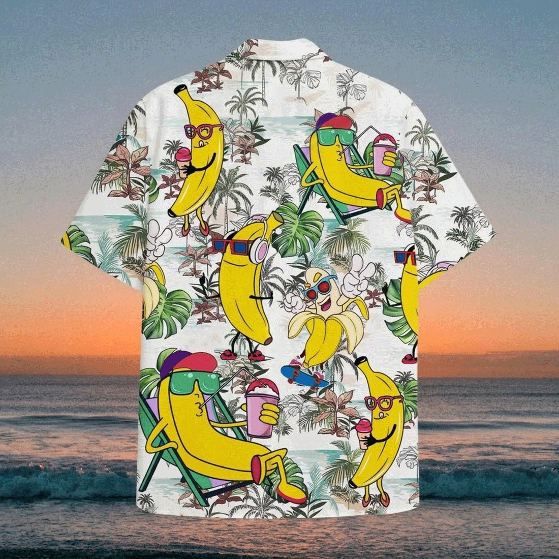 Tropical Banana Hawaiian Shirt Funny Banana Aloha Shirt for Men Women Summer Beach Party Button Down