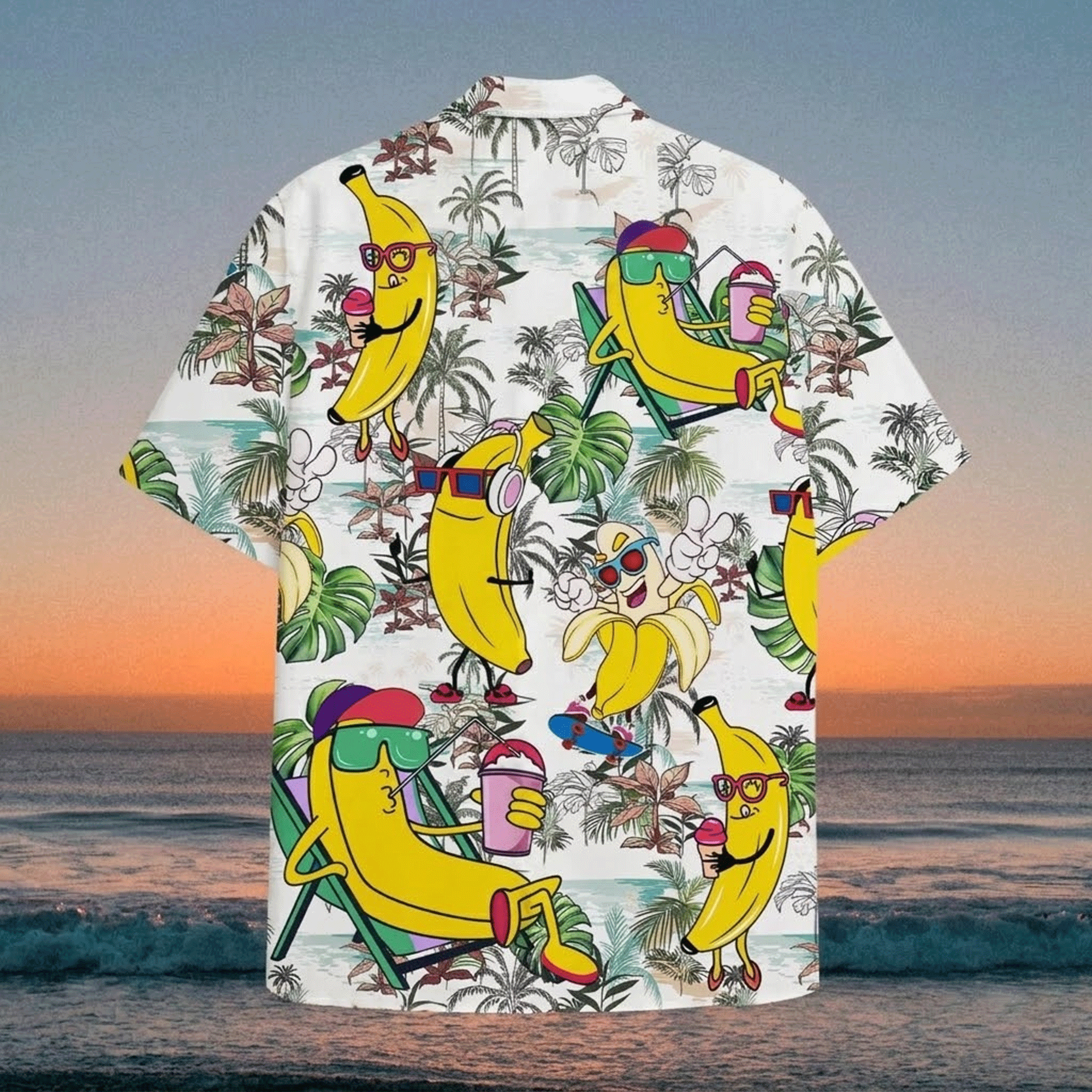 Tropical Banana Hawaiian Shirt Funny Banana Aloha Shirt for Men Women Summer Beach Party Button Down