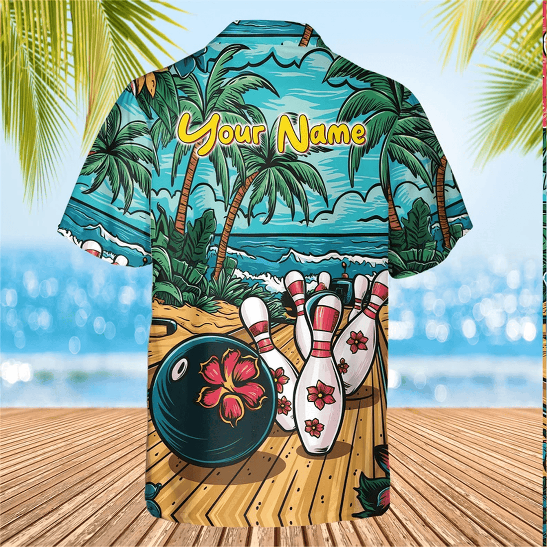 Personalized Bowling Hawaiian Shirt  Tropical Bowling Team Shirt Custom Bowler Gift for Summer