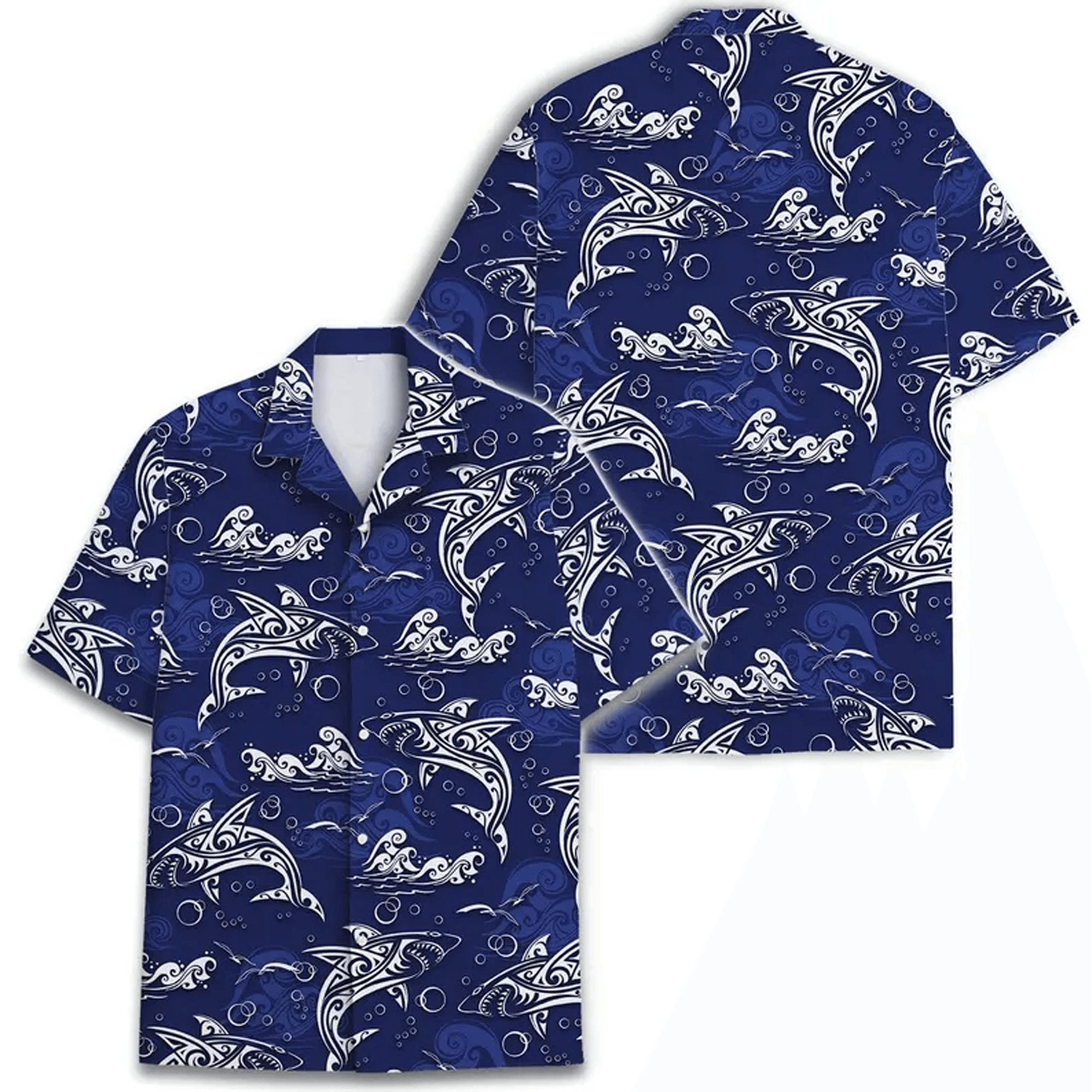Neon Shark Hawaiian Shirt  Cyberpunk Jellyfish Aloha Shirt, Short Sleeve Button Down for Men Women Youth