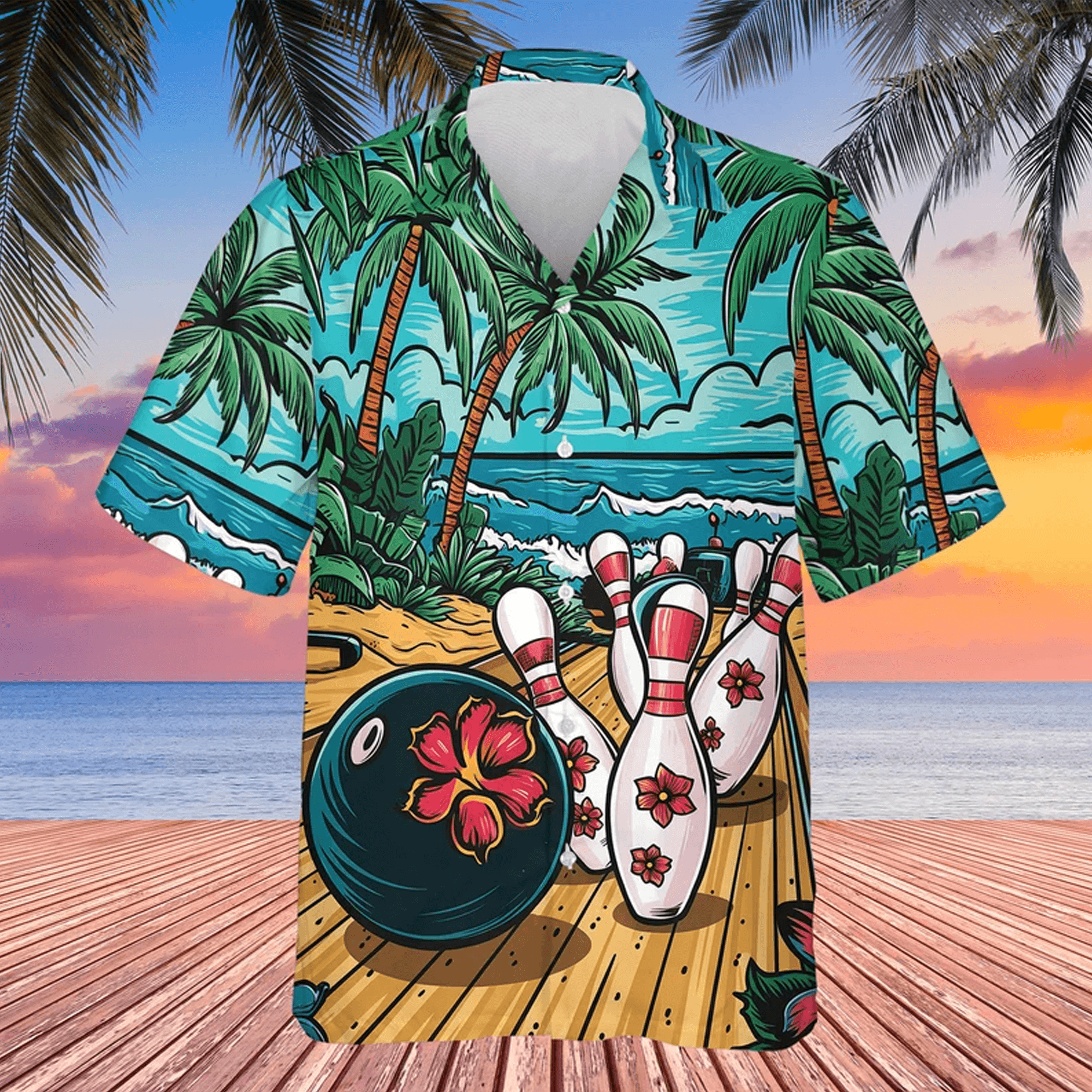 Personalized Bowling Hawaiian Shirt  Tropical Bowling Team Shirt Custom Bowler Gift for Summer