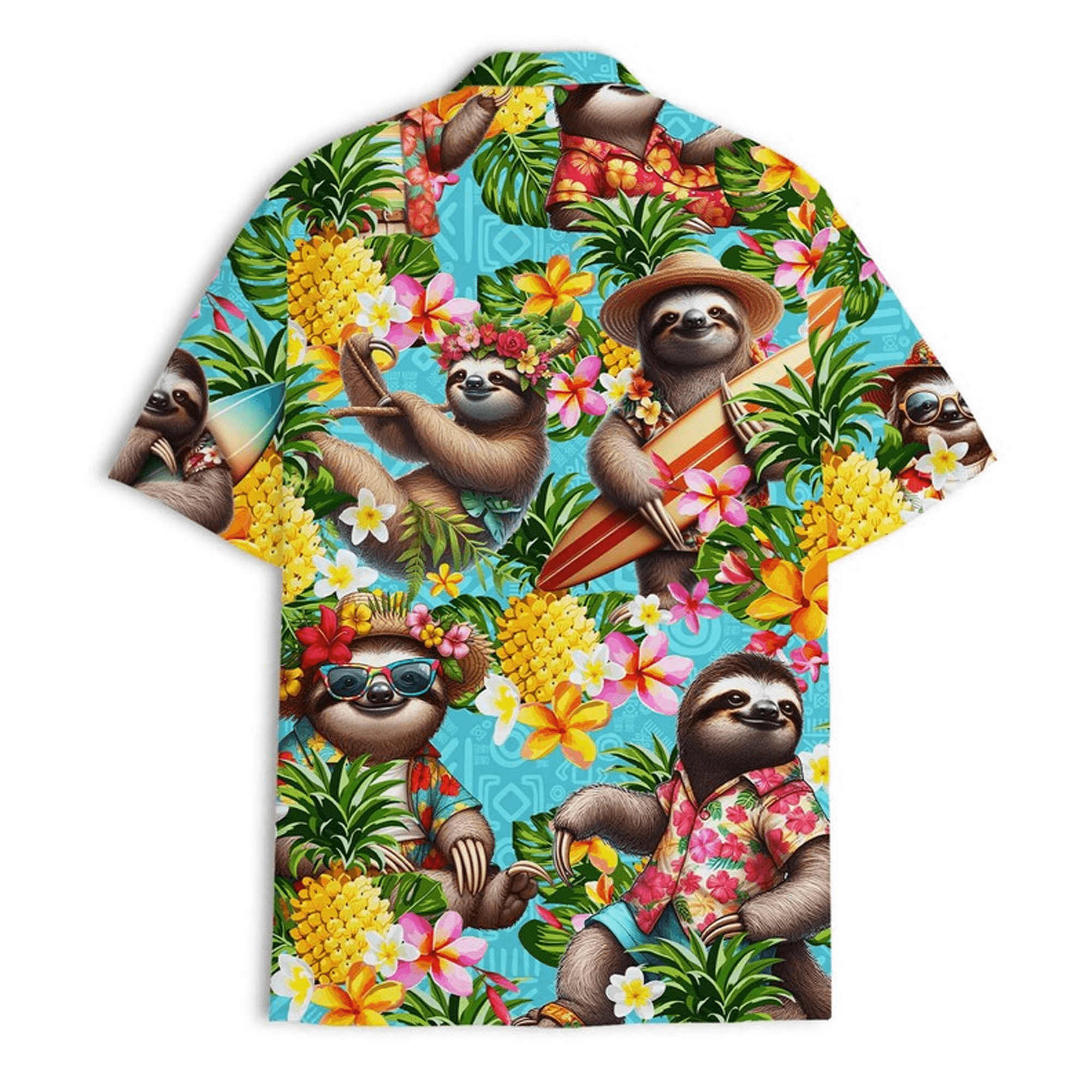 Pineapple Sloth Hawaiian Shirt  Funny Tropical Aloha Summer Button Down Short Sleeve Casual Shirt