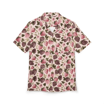 Pink Strawberry Floral Hawaiian Shirt Unisex Button Down AOP Cute Summer Shirt for Mom or Dad