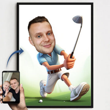 Custom Golf Caricature Canvas from Photo – Personalized Golfer Wall Art Gift