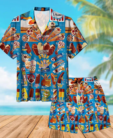 Ice Cream Unisex Hawaiian Shirt And Shorts, Summer Beach Outfit Set