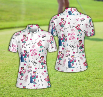 Flamingo Golf & Wine Sleeveless Polo Shirt for Women – Stylish Women’s Golf Shirt, Cute Flamingo Golf Outfit for Ladies