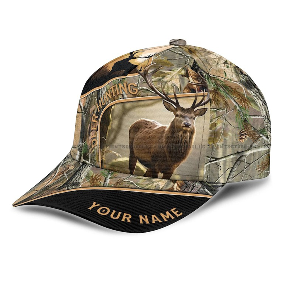 Personalized Deer Hunting Hat – Custom Name Camo Baseball Cap for Men, Hunter Gift USA