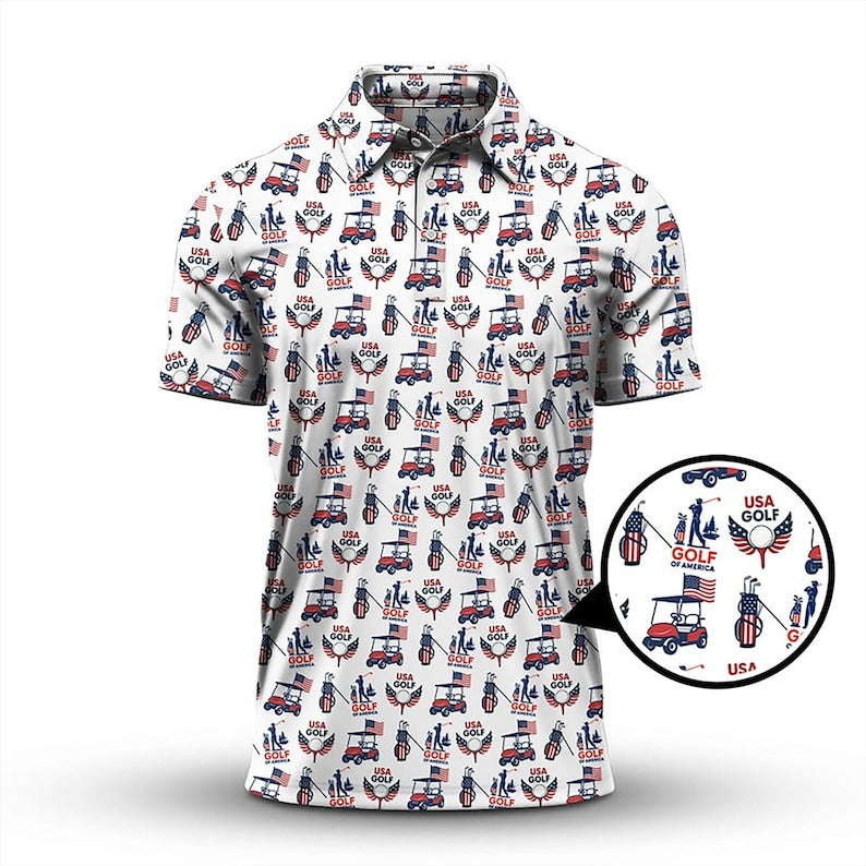 American Golf Shirt for Men, USA Flag Golf Polo, America 250th Anniversary Patriotic Golf Shirt, Gift for Golf Lovers