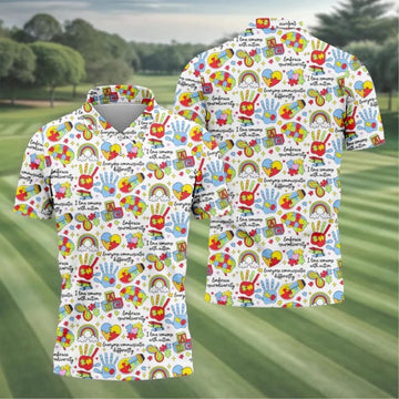 Autism Awareness Golf Shirt for Men – I Love Someone with Autism Puzzle Polo, Colorful Puzzle Piece Golf Shirt, Autism Support Gift for Golfer