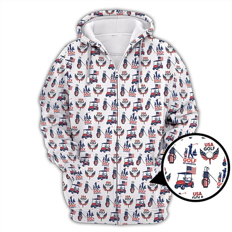 American Golf Shirt for Men, USA Flag Golf Polo, America 250th Anniversary Patriotic Golf Shirt, Gift for Golf Lovers