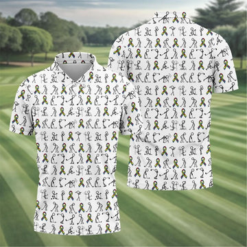Men’s Autism Awareness Golf Polo Shirt – Stick Figure Golfer with Autism Ribbon, Puzzle Colors Performance Polo
