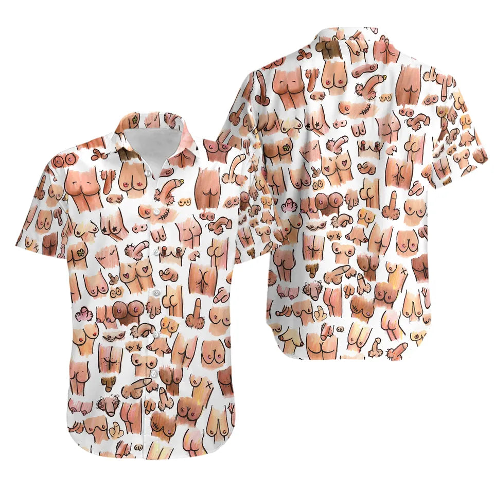 Funny Butts Print Hawaiian Shirt – 3D Aloha Short Sleeve Shirt for Men & Women, Novelty Summer Beach Party Button-Up, Humor Vacation Outfit
