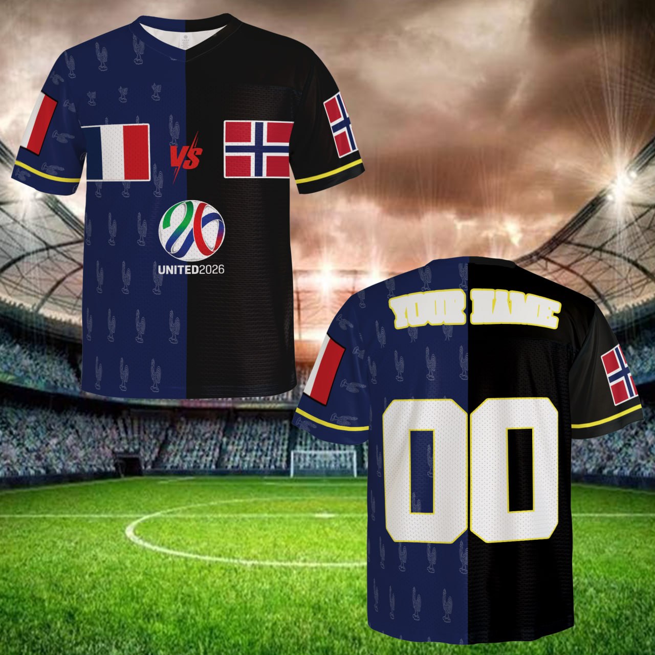 Premium Navy Black Football Jersey, Split Design Mesh Shirt, Custom Name Number, Global Fan Edition