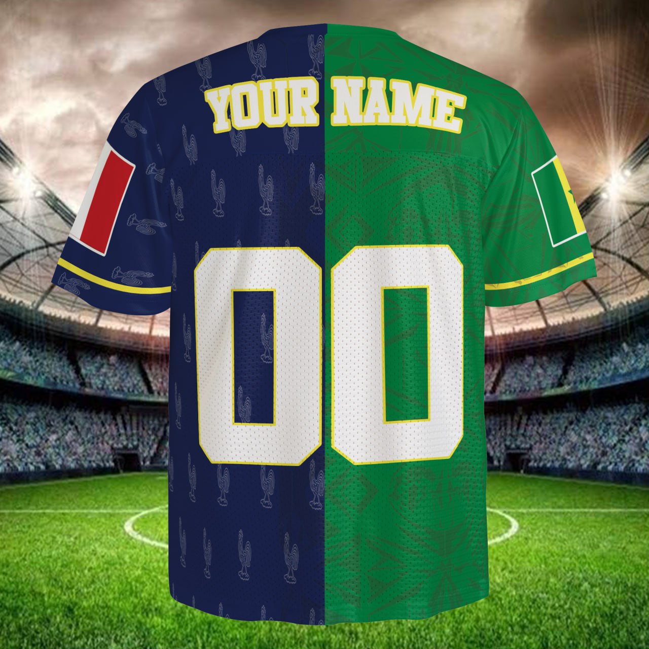 Navy Green Split Football Jersey, Dual Nation Mesh Shirt, Custom Name Number, International Soccer Fan Gift