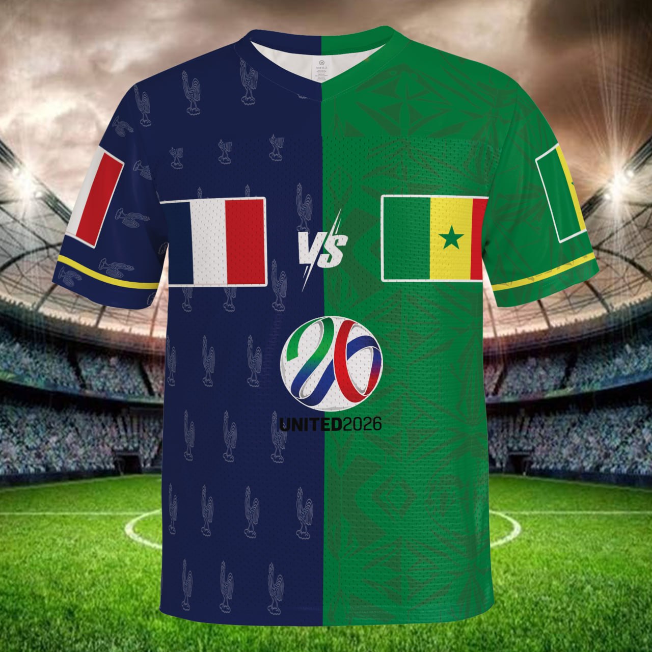 Navy Green Split Football Jersey, Dual Nation Mesh Shirt, Custom Name Number, International Soccer Fan Gift