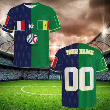 Navy Green Split Football Jersey, Dual Nation Mesh Shirt, Custom Name Number, International Soccer Fan Gift