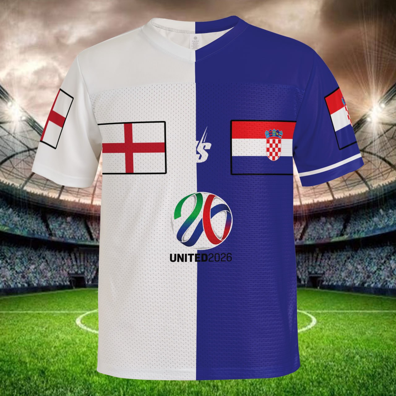 Global Football Split Jersey, White Blue Mesh Shirt, Personalized Name Number, Tournament Fan Edition
