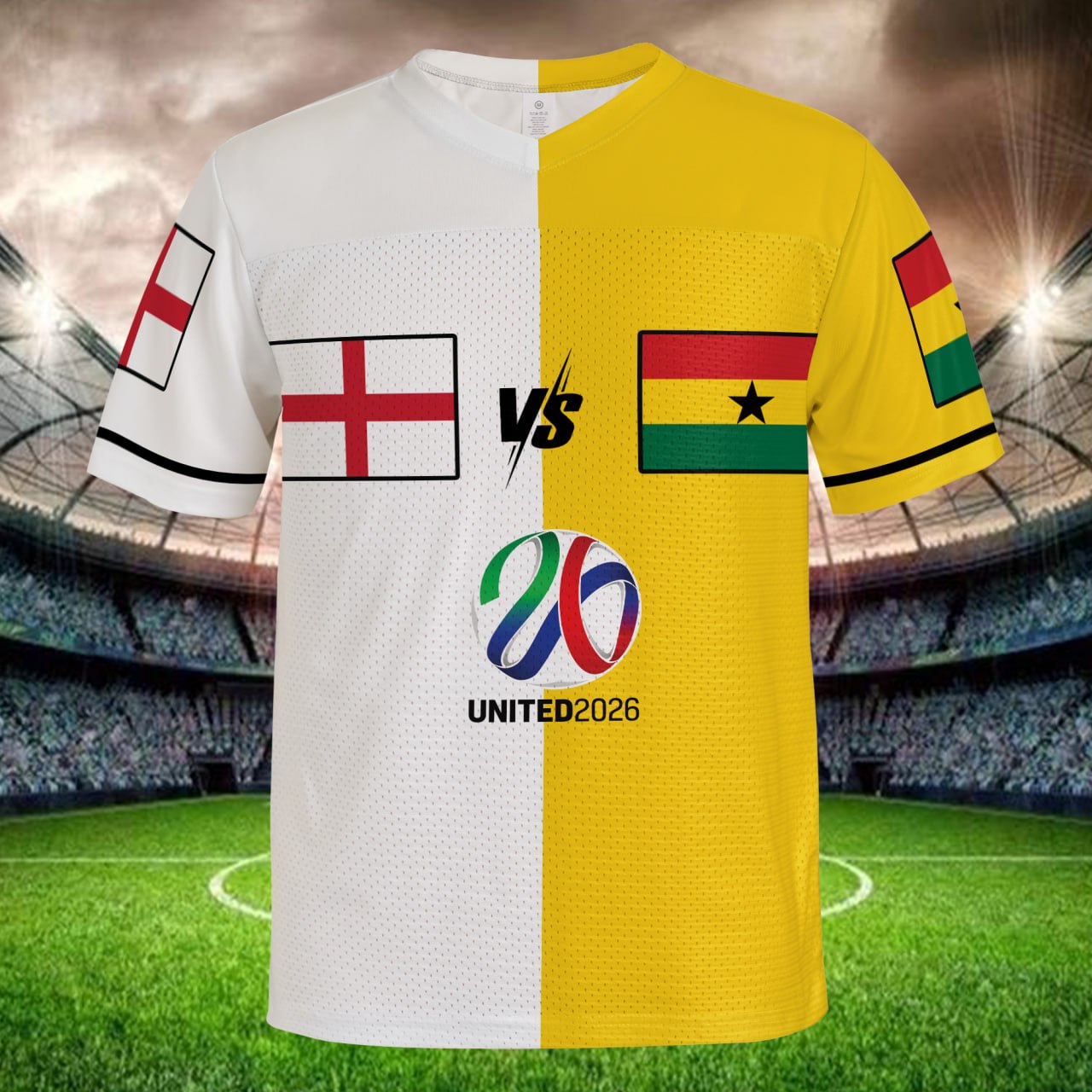 International Match Split Soccer Jersey, White Yellow Mesh Shirt, Personalized Name Number, Global Football Fan Apparel