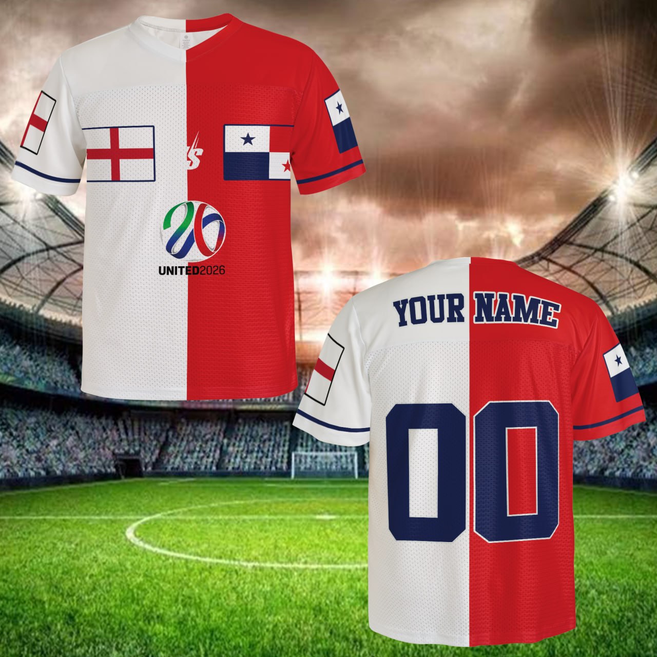 Red White Split Soccer Jersey  Custom Name & Number, Limited Fan Edition