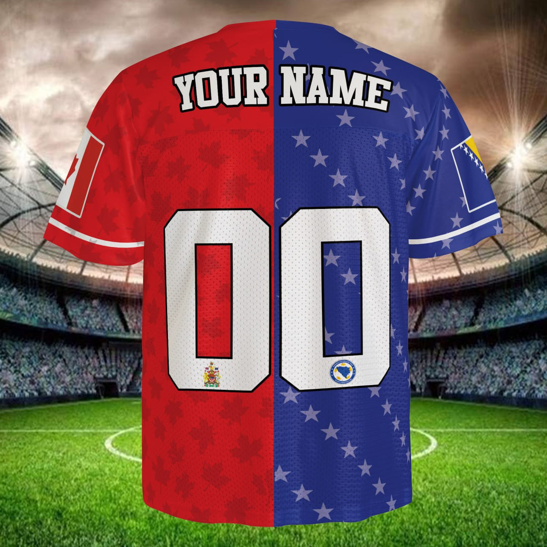 Red Blue Color Block Football Jersey, Personalized Name Number Shirt