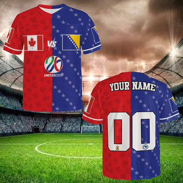 Red Blue Color Block Football Jersey, Personalized Name Number Shirt