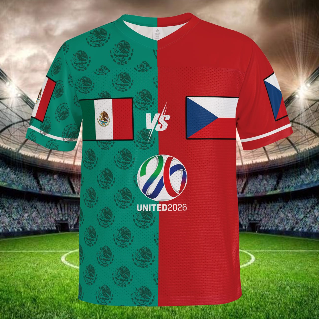 Half Green Half Red Soccer Jersey, Custom Name Number, Bold Fan Style Shirt