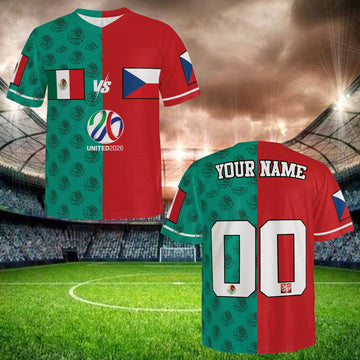 Half Green Half Red Soccer Jersey, Custom Name Number, Bold Fan Style Shirt