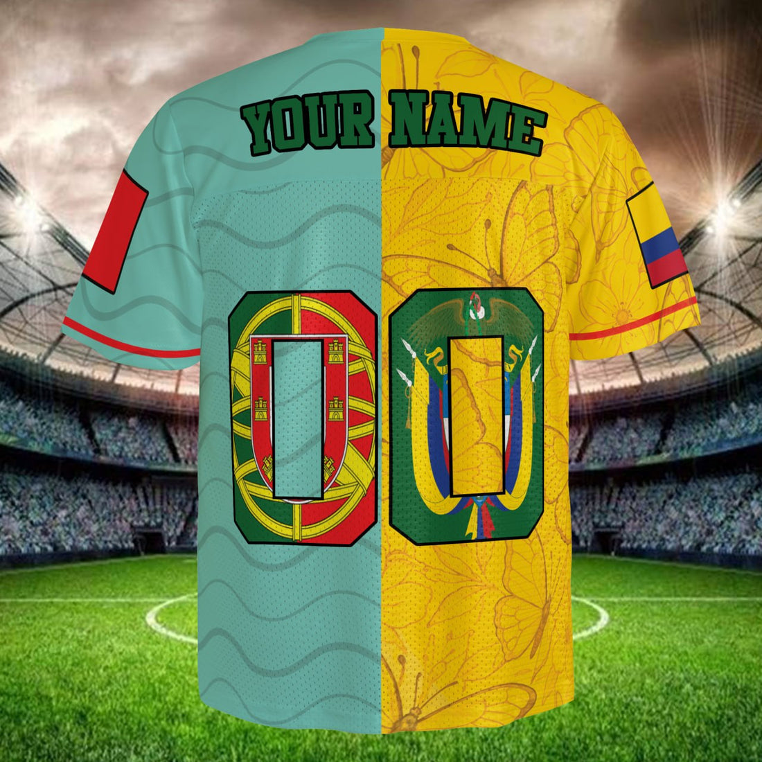 Green Yellow Split Soccer Jersey, Custom Name Number Football Shirt, Two Tone Fan Apparel