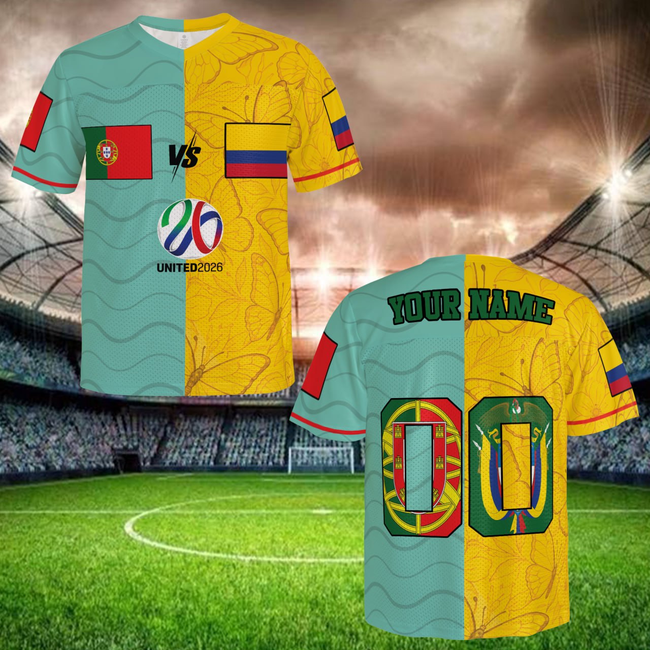 Green Yellow Split Soccer Jersey, Custom Name Number Football Shirt, Two Tone Fan Apparel