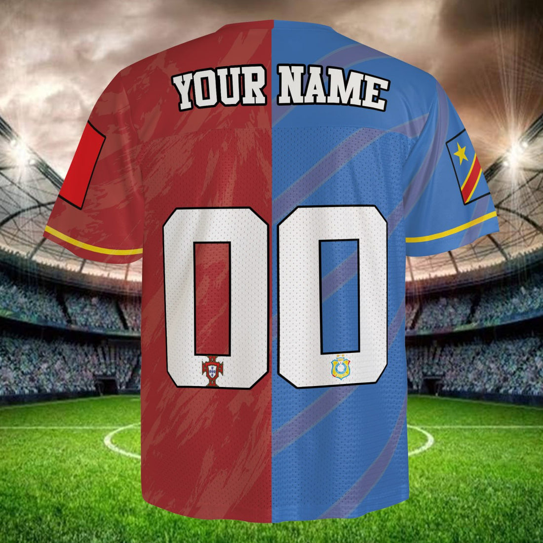 Custom Red Blue Football Jersey, Personalized Name Number Shirt, Soccer Fan Gear