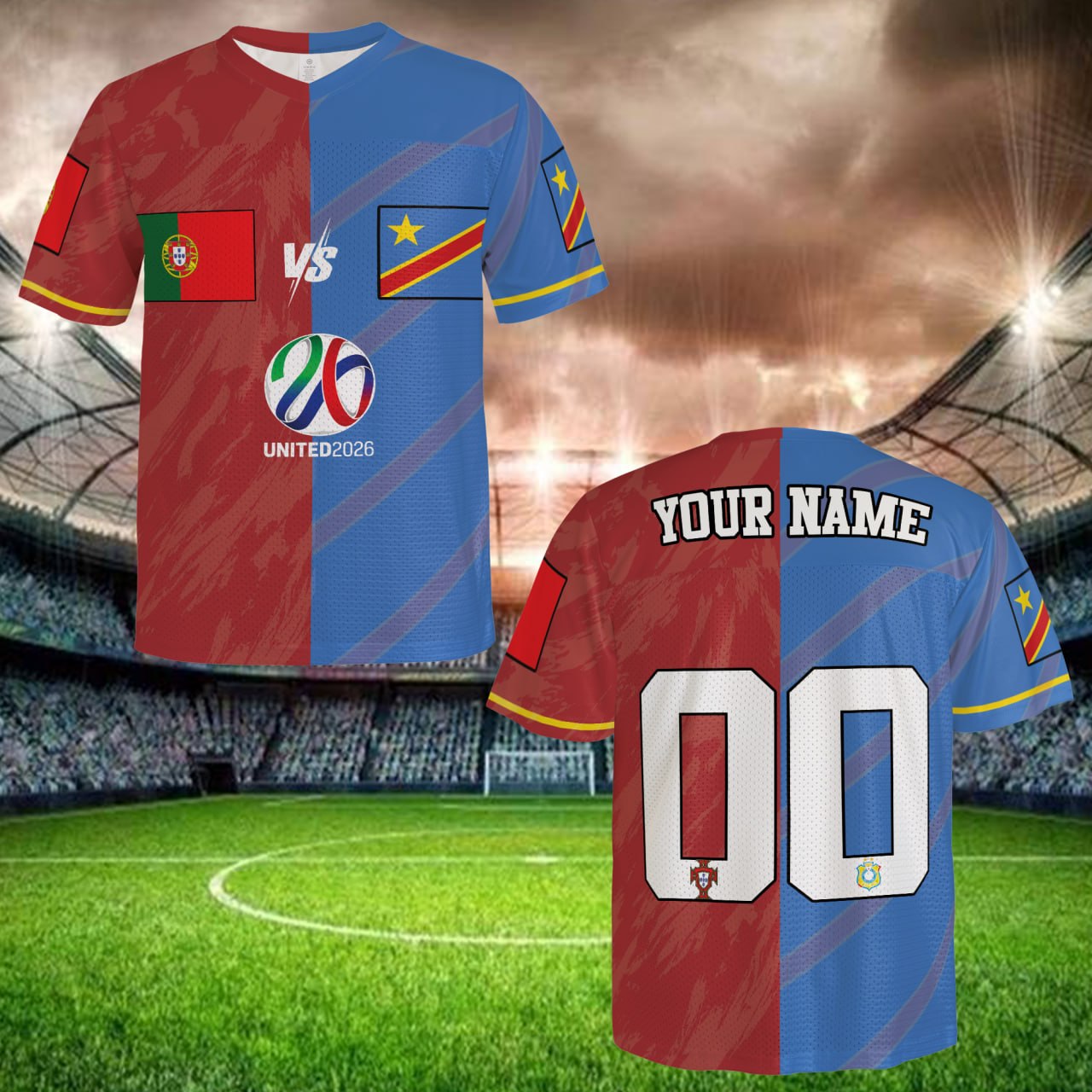 Custom Red Blue Football Jersey, Personalized Name Number Shirt, Soccer Fan Gear