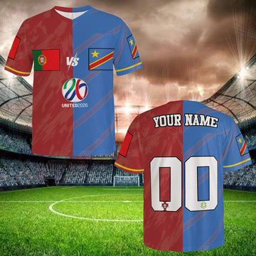 Custom Red Blue Football Jersey, Personalized Name Number Shirt, Soccer Fan Gear