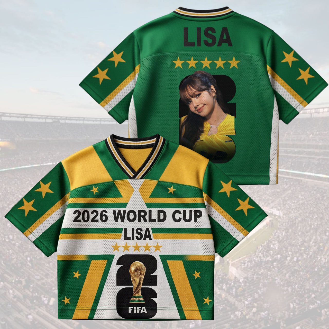 Lisa Inspired World Cup 2026 Jersey, Green Yellow Mesh Soccer Shirt