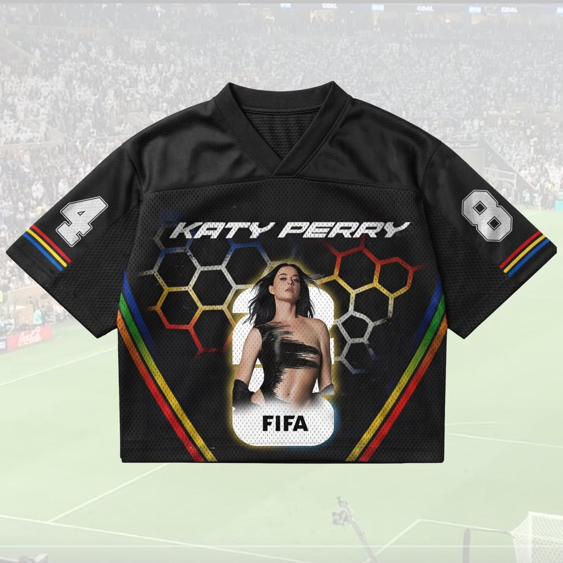 Pop Star Inspired 84 Black Mesh Football Jersey, Concert Fan Outfit, Retro Soccer Style Shirt