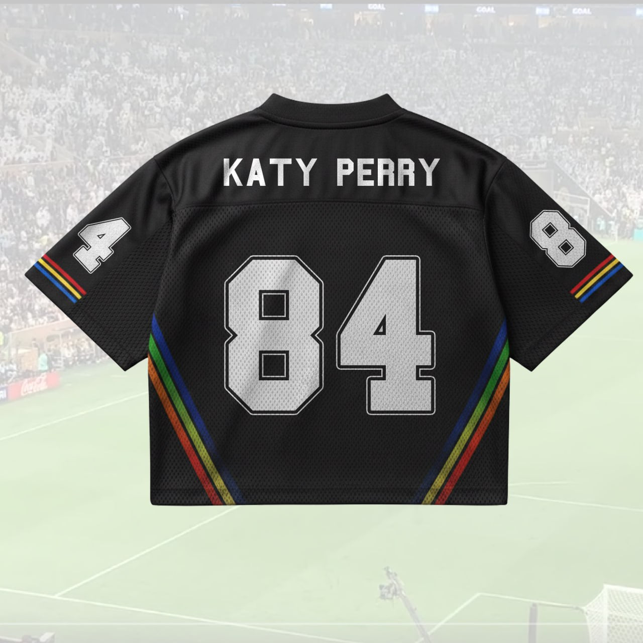 Pop Star Inspired 84 Black Mesh Football Jersey, Concert Fan Outfit, Retro Soccer Style Shirt