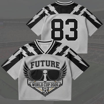 Global Football 2026 Inspired Jersey, Black White Mesh Fan Shirt, 83 Graphic Top
