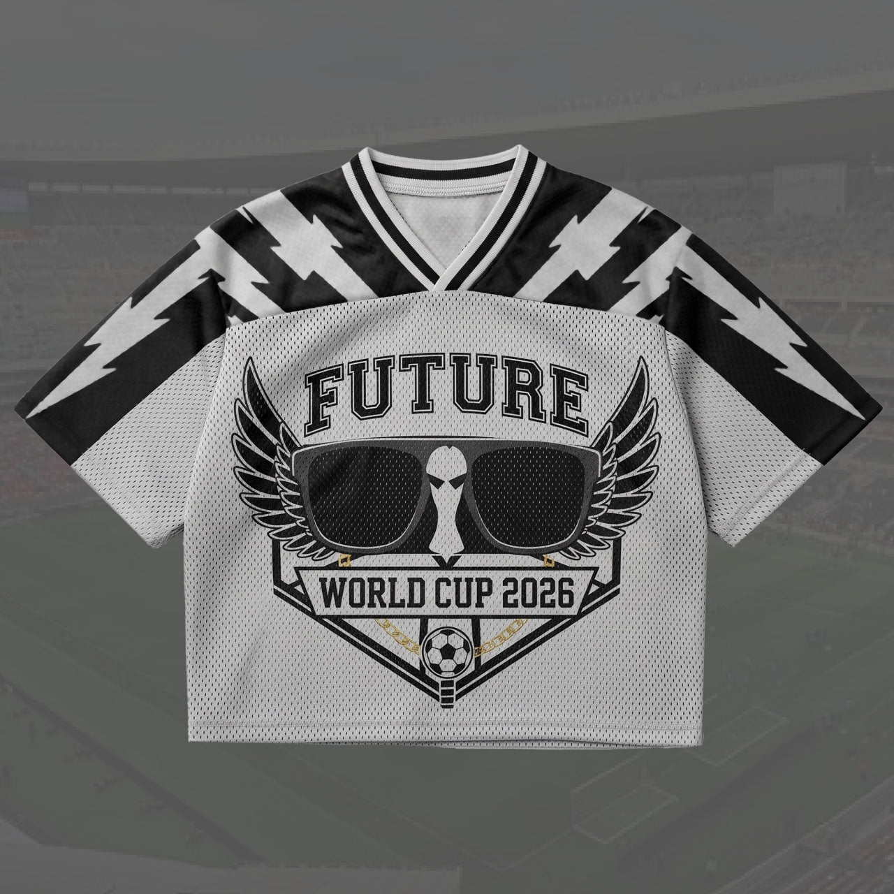 Global Football 2026 Inspired Jersey, Black White Mesh Fan Shirt, 83 Graphic Top