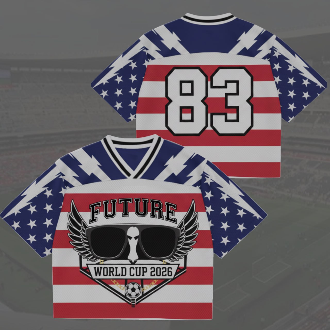 2026 Soccer Season Mesh Jersey, Lightning Pattern Football Fan Shirt, Number 83