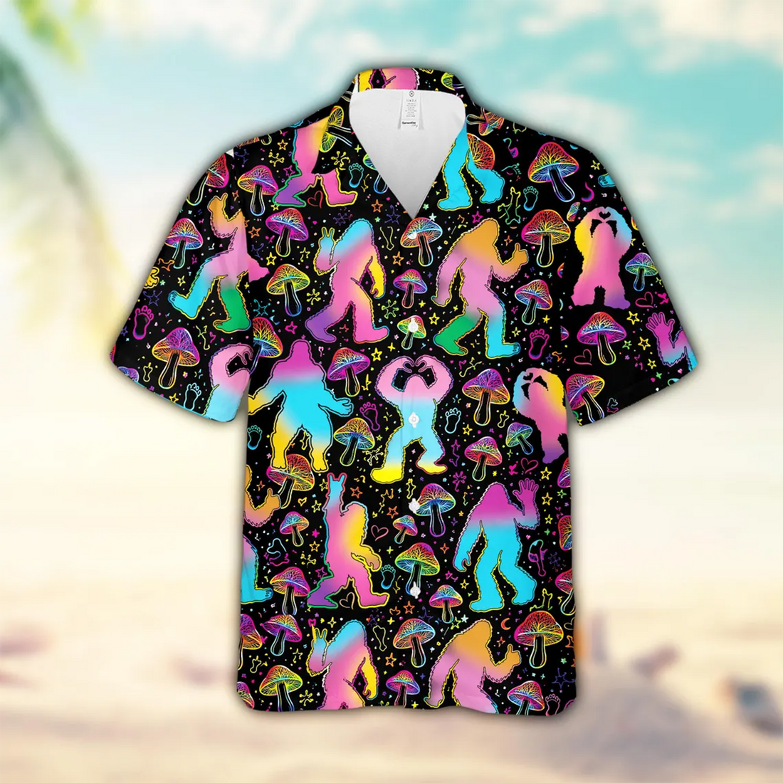 Trippy Mushroom Hawaiian Shirt, Bigfoot Psychedelic Festival Aloha Shirt